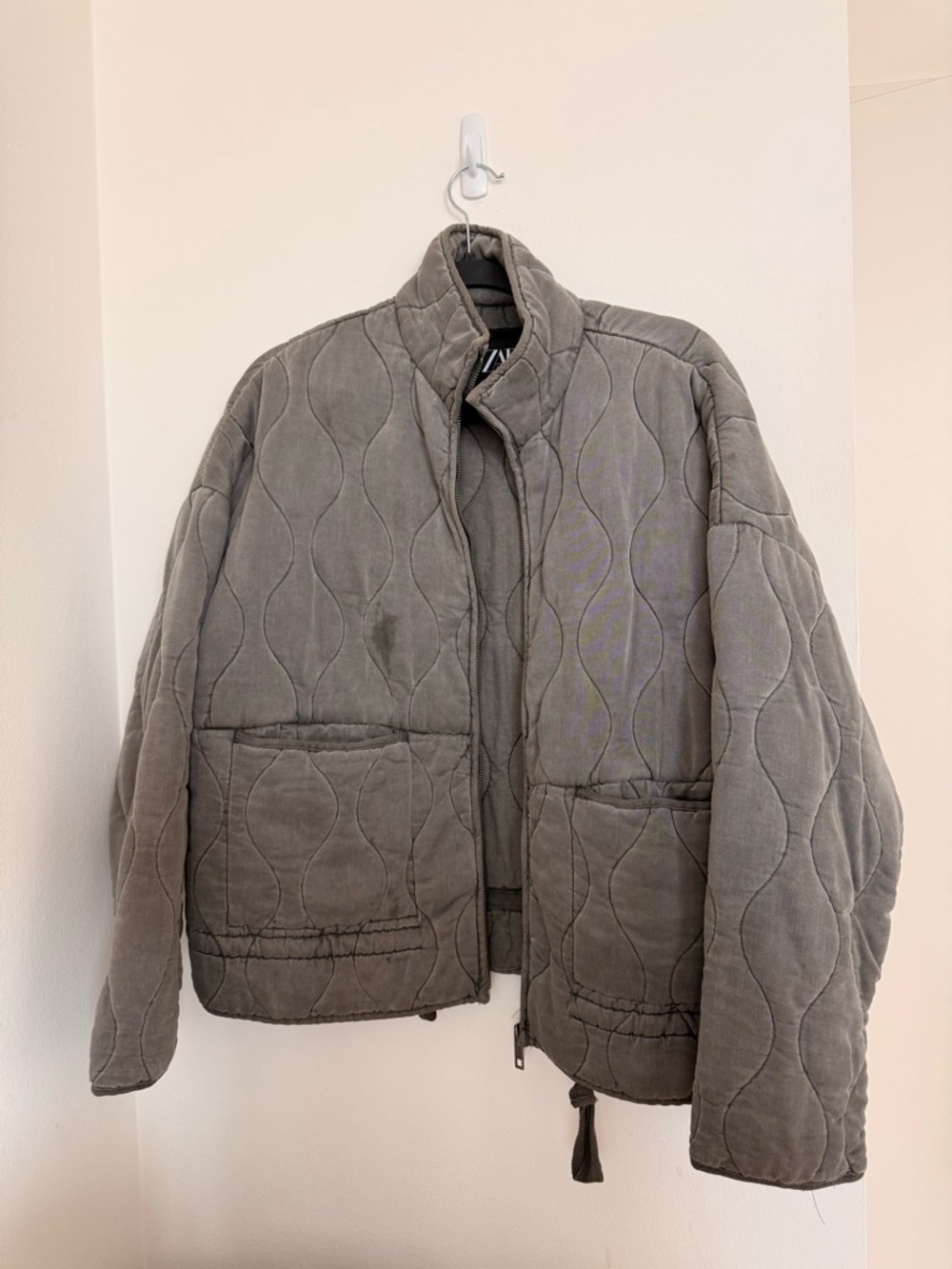 Zara Quilted Gray Puffer Jacket